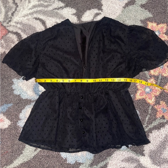 LAYNER Deep V Neck Ruffle Polka Dot Top Pom Pom Peplum Shirt Blouse size large - Picture 5 of 9